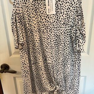 HEIMISH USA Black and White Animal Print Cold Shoulder Top